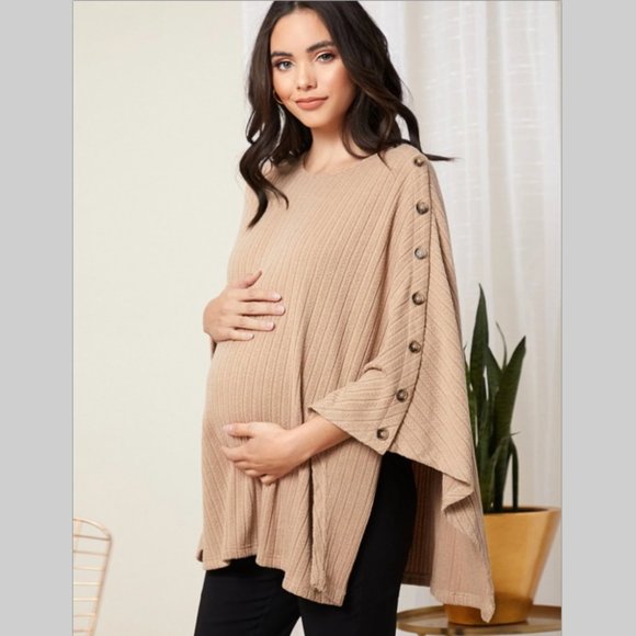 SHEIN Sweaters - NWT maternity woman women button cape top poncho khaki clothes clothing baby new